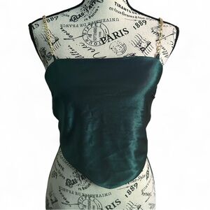 NWOT Paperoc Emerald Silk Open Back Tie Tank Top - Size Medium